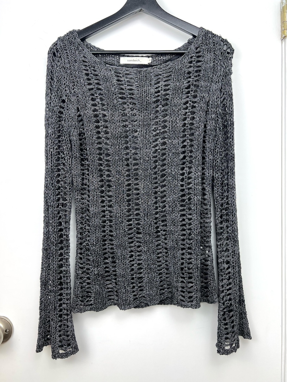 Sandwich Crochet Open Knit Style Light Sweater size M Dark Gray Sheen